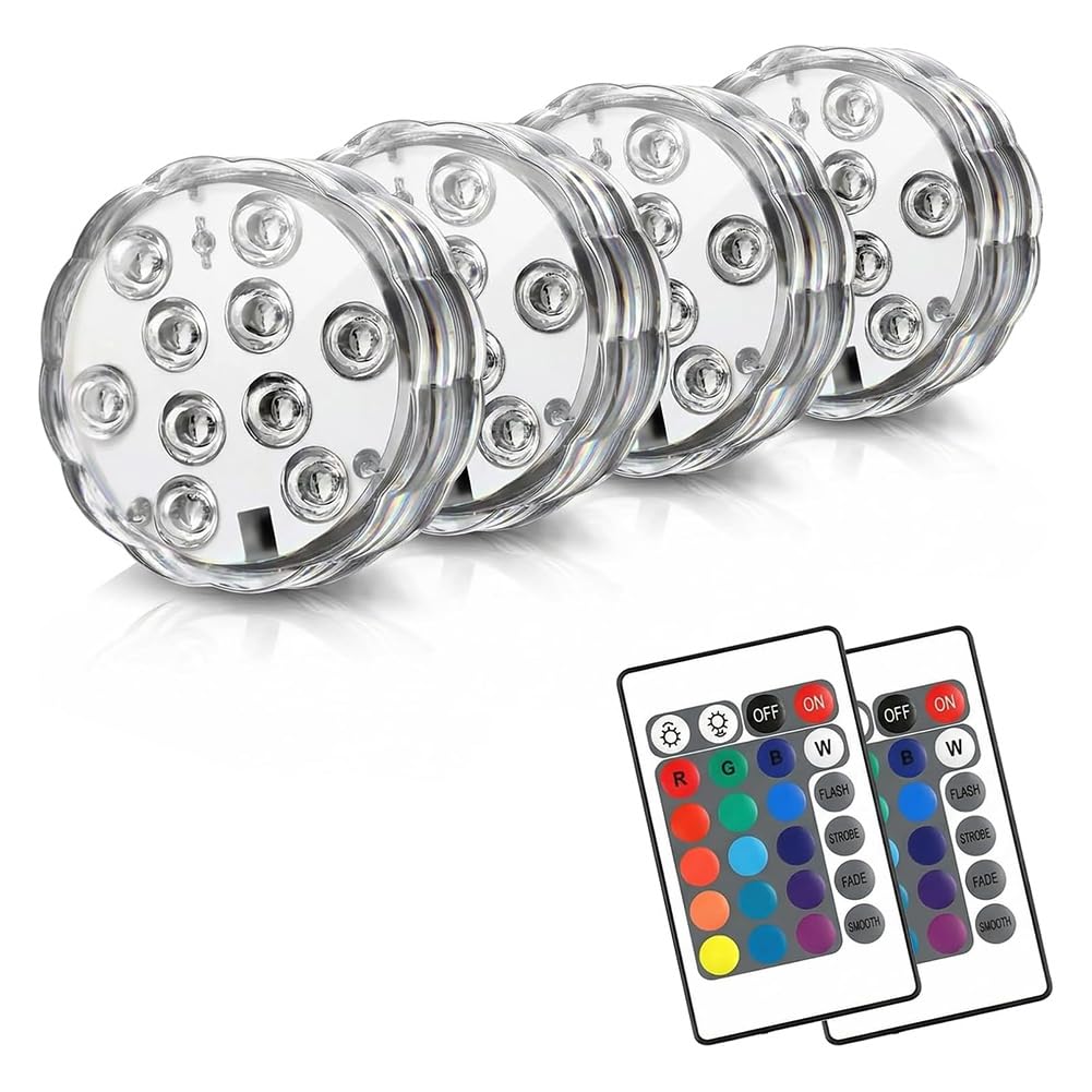 Xnuiasqe As Shown Waterproof Led Submersible Lights With Remote, 16 Colors, 4 Modes For Pools, Bathtubs, And More