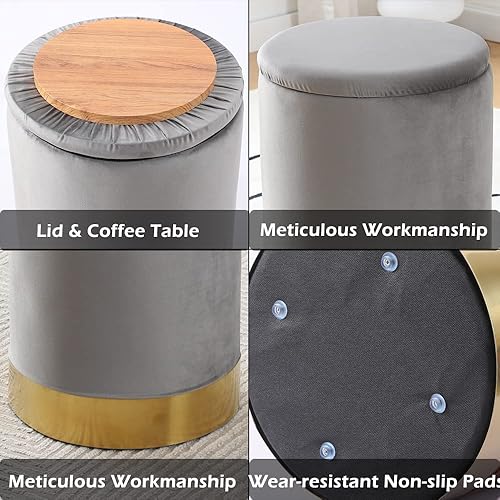 Miniatura 14 de Mxfurhawa Taburete otomano de terciopelo multiusos con base de metal, moderno taburete redondo para tocador, silla otomana, soporte acolchado de 300