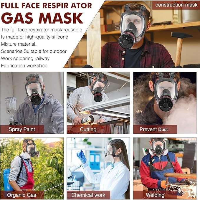 Masque à gaz complet avec filtre à charbon actif de 40 mm et filtres 6001CN, masques à gaz contre la poussière, la peinture, le polissage, la soudure, la vapeur organique, les produits