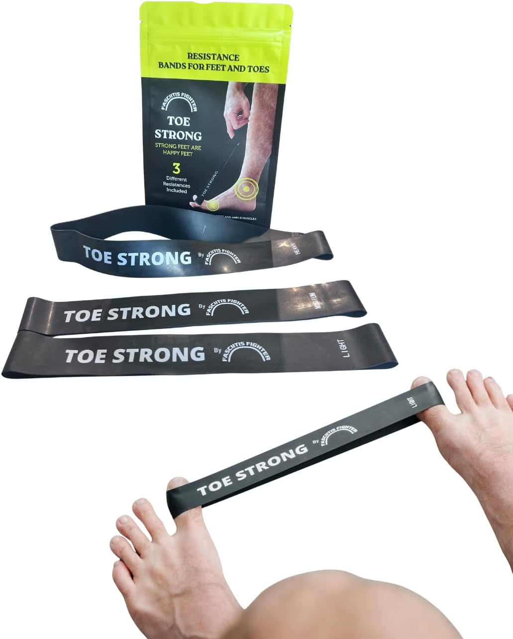 Fasciitis Fighter Toe Strong Resistance Bands | Toe and Foot Strengthening | 3 Resistance Levels for Plantar Fasciitis, Arch Strength and Foot Function