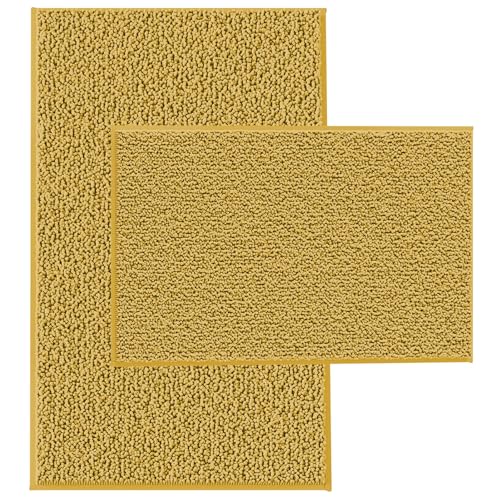 Gold Chenille Bath Mats Set - 2pc Non-Slip Rugs
