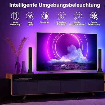 LED Lightbar LED TV Backlight Gaming Lamp works RGB Ambient Smart LED Lamp Sync with Music and APP Control Control for Gaming Deco PC TV Room Decoration [Energy Class G]