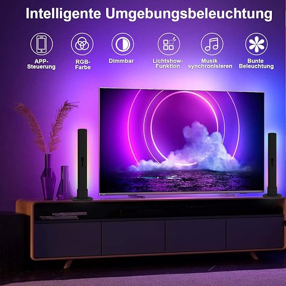 LED Lightbar LED TV Backlight Gaming Lamp works RGB Ambient Smart LED Lamp Sync with Music and APP Control Control for Gaming Deco PC TV Room Decoration [Energy Class G]