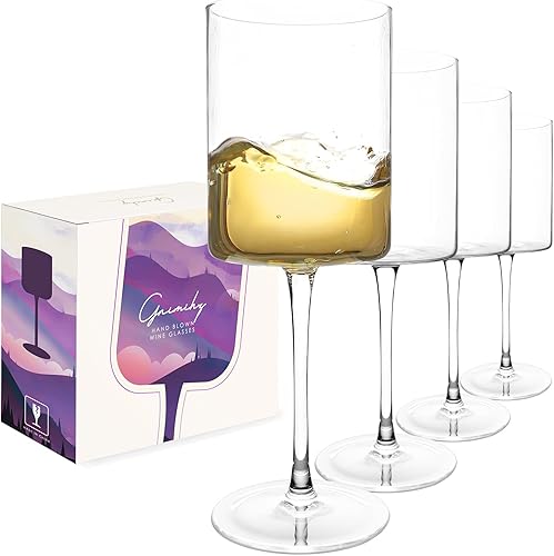 Gnimihz Juego de 4 copas de vino cilíndricas de 16 onzas, hechas de cristal de alta calidad sin plomo, gran regalo para bodas, aniversarios,