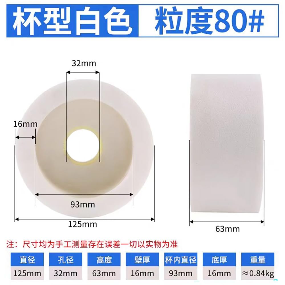 1 Pièces Dia75/100/125mm Meule Cylindrique Roue Abrasive En Corindon Blanc De Qualité Supérieure for Le Meulage Commercial Et De Bricolage(Dia 125mm Grit 80)