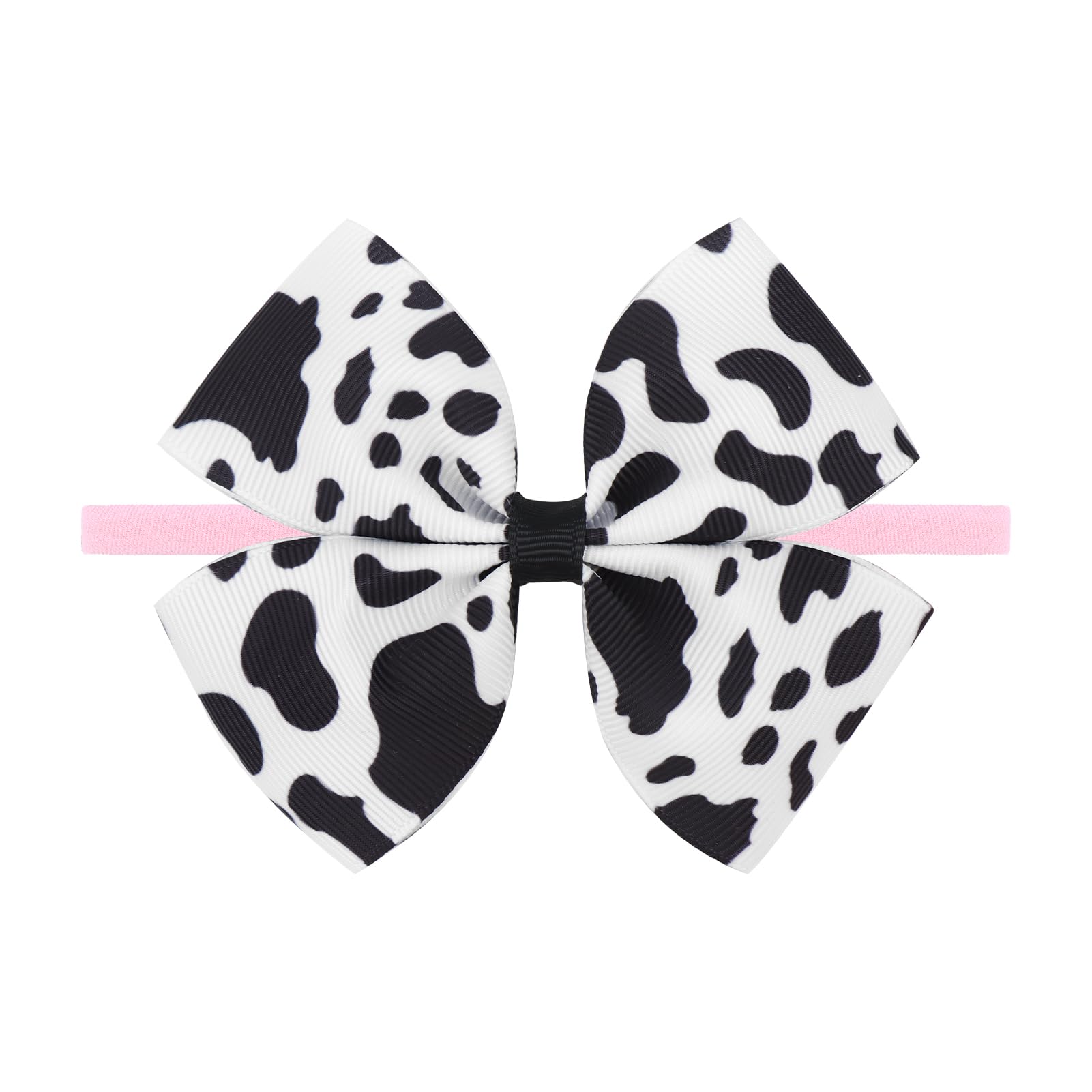 ONENINEDREAM Cow Print Baby Hair Bow for Girls Cowgirl Accessories Newborn Infant Toddler Babies Girl Headbands Black and White Hairwraps