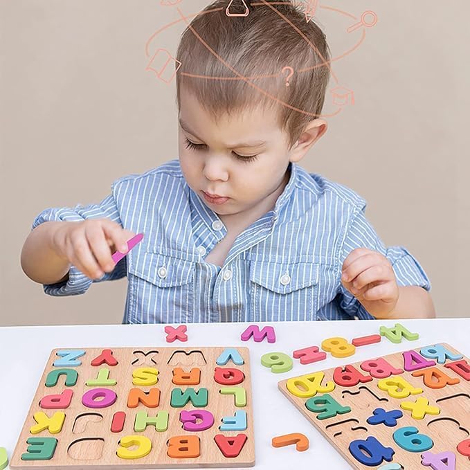 Image of Wooden ABCD Alphabet Puzzle Board for Kids | Educational Toys for 2-5 Years | Alphabet, Number & Shape Learning Toy | Brain Development Puzzle for Toddlers Boys & Girls