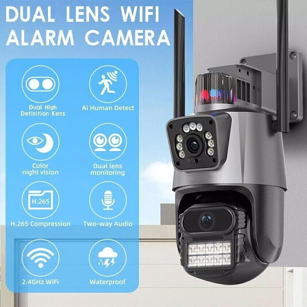 Telecamera IP 8MP 4K esterno WiFi PTZ 2 obiettivo doppio schermo 8X zoom CCTV Applicazione ICSEE 2 Pezzi
