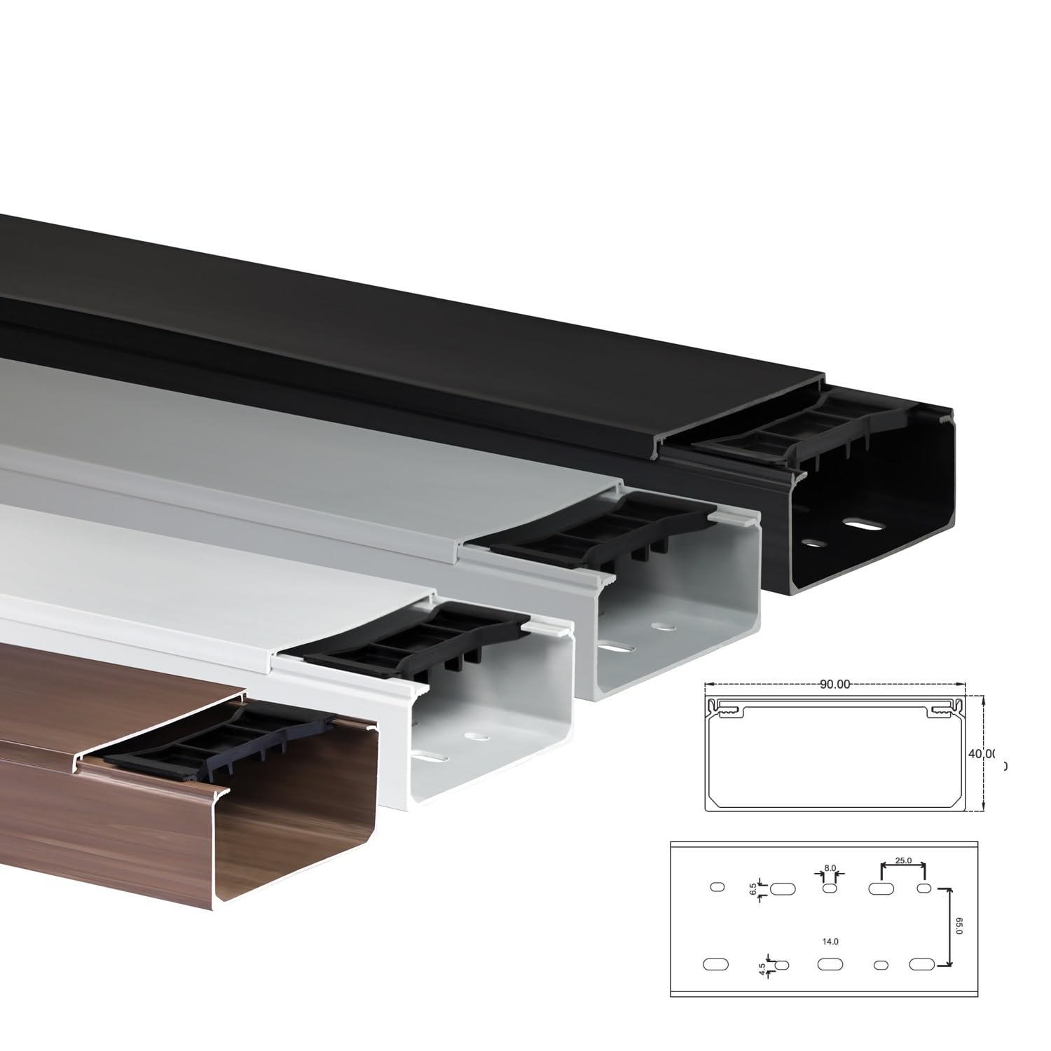 10m KOMIB Kabelkanal/Kabelkanäle/Kabelführung - Verschiedene Größen und Farben - Schraubbar - 5 x 2m Stangen - (Braun - Holz Design, 90 x 40 mm)