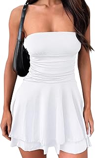 ZPLxi Women's Summer Strapless Tube Dress Off Shoulder Ruched Waist A Line Ruffle Tiered Flowy Mini Dresses 2025