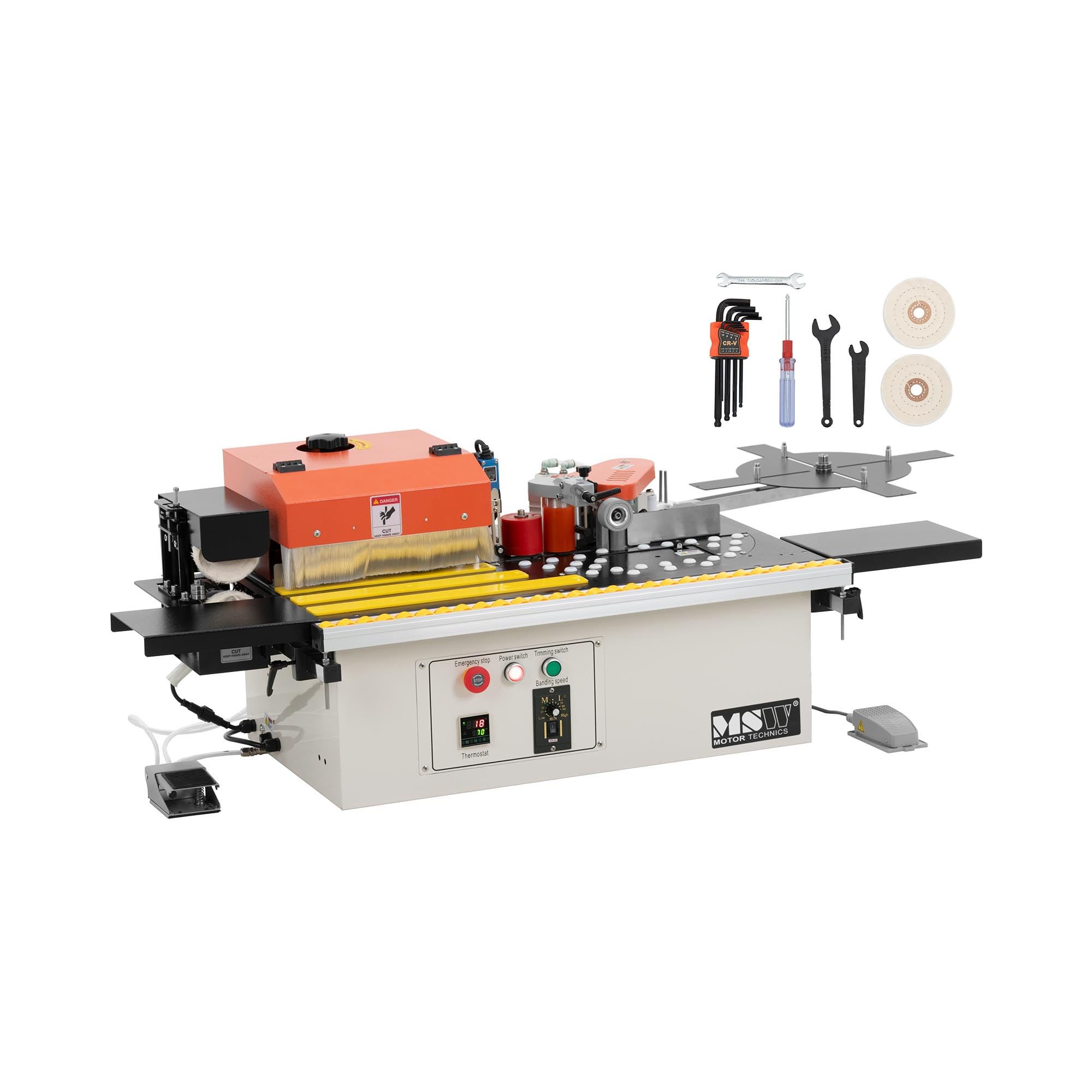 MSW Mobile Edge Bander - 2020 W - 5 m/min - 120 - 200 °C - with trimming function and foot pedal Hand-held edge bander Small edge banding machine Portable edge bander Edge banding