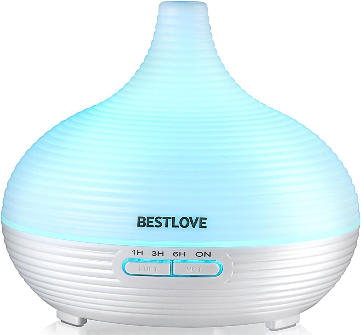 Essential Oil Diffuser BESTLOVE Aromatherapy Diffuser 300ml Cool Mist Humidifier with 4 Timers & 7 Colors Light Changing Auto Shut-Off for Bedroom Office Yoga