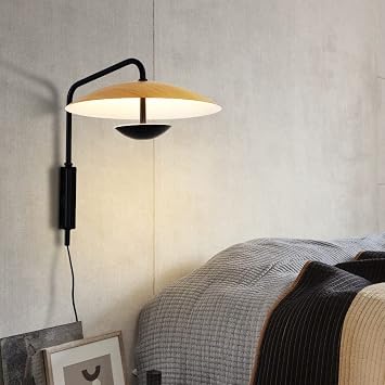 Wall Sconce Plug In, 12W LED Metal Wall Lights, Shade Ø 35 Cm(13 ¾) Wall Lamp W/Plug In Cord And Switch, Indoor Wall-Mounted Lighting Fixtures For Bedroom Living Room