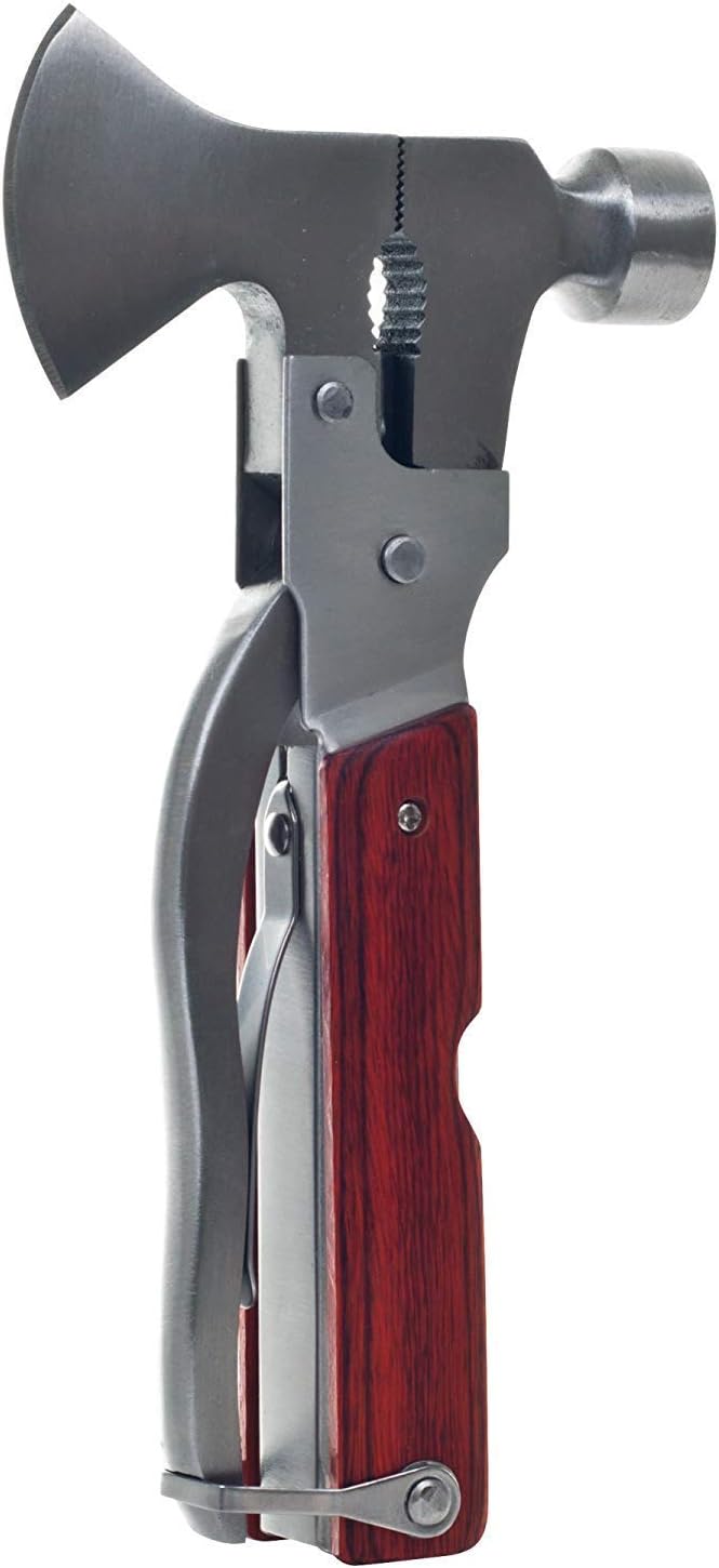 Stainless Steel 15 in 1 Multipurpose Tool Kit, Portable & Heavy Duty, Light Weight & Durable Emergency Pocket Multi Tool Kit, Suitable as Camping Multitool (Axe, Hammer & More) Dark Brown