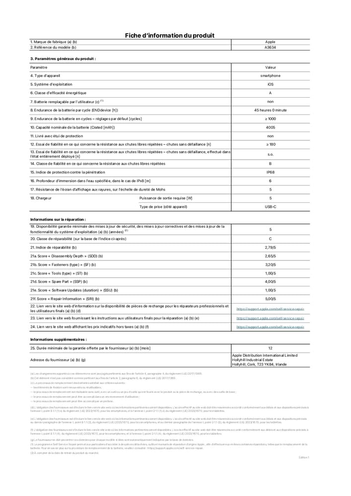Apple iPhone 17e 256 Go : Écran Super Retina XDR 6,1 Pouces, Puce A19, Autonomie d’Une journée, Caméra Fusion 48 MP ; Noir