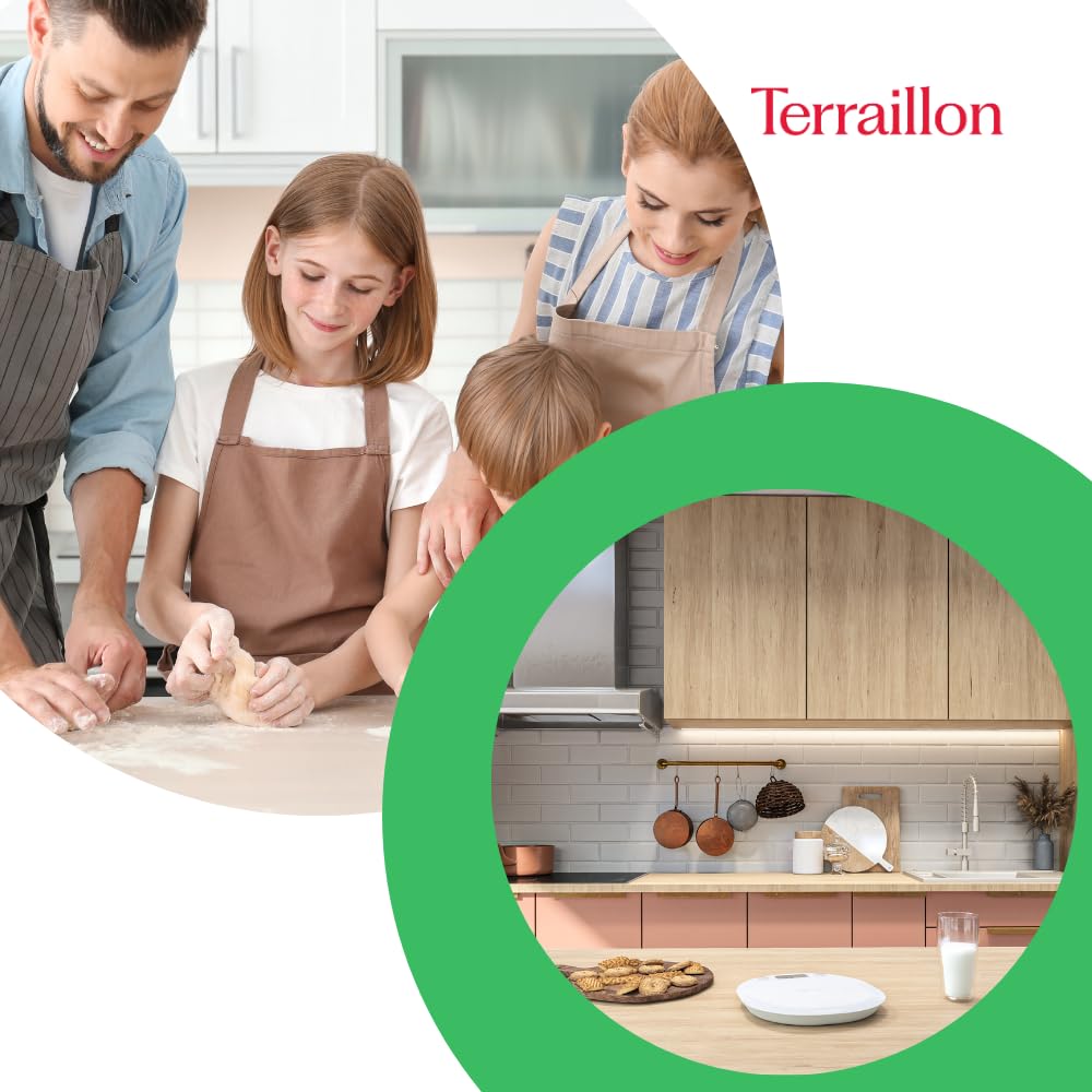TERRAILLON - Bilancia da cucina - Tara, Conversioni di liquidi - Maniglia integrata, Capacità 5 kg - Modello Macaron Meringa