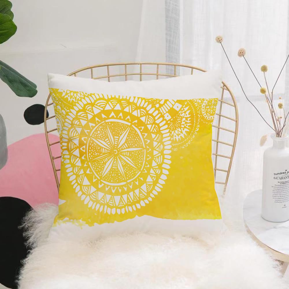 HYMSXW Cushion Cover,Throw Pillow Case Home Decorative for Living Room Bedroom Sofa Chair 20X20 Inch,Yellow Set,Mandala Pattern Artwork Geometric Floral Style Oriental Ethnic,Pillowcase 50X50cm