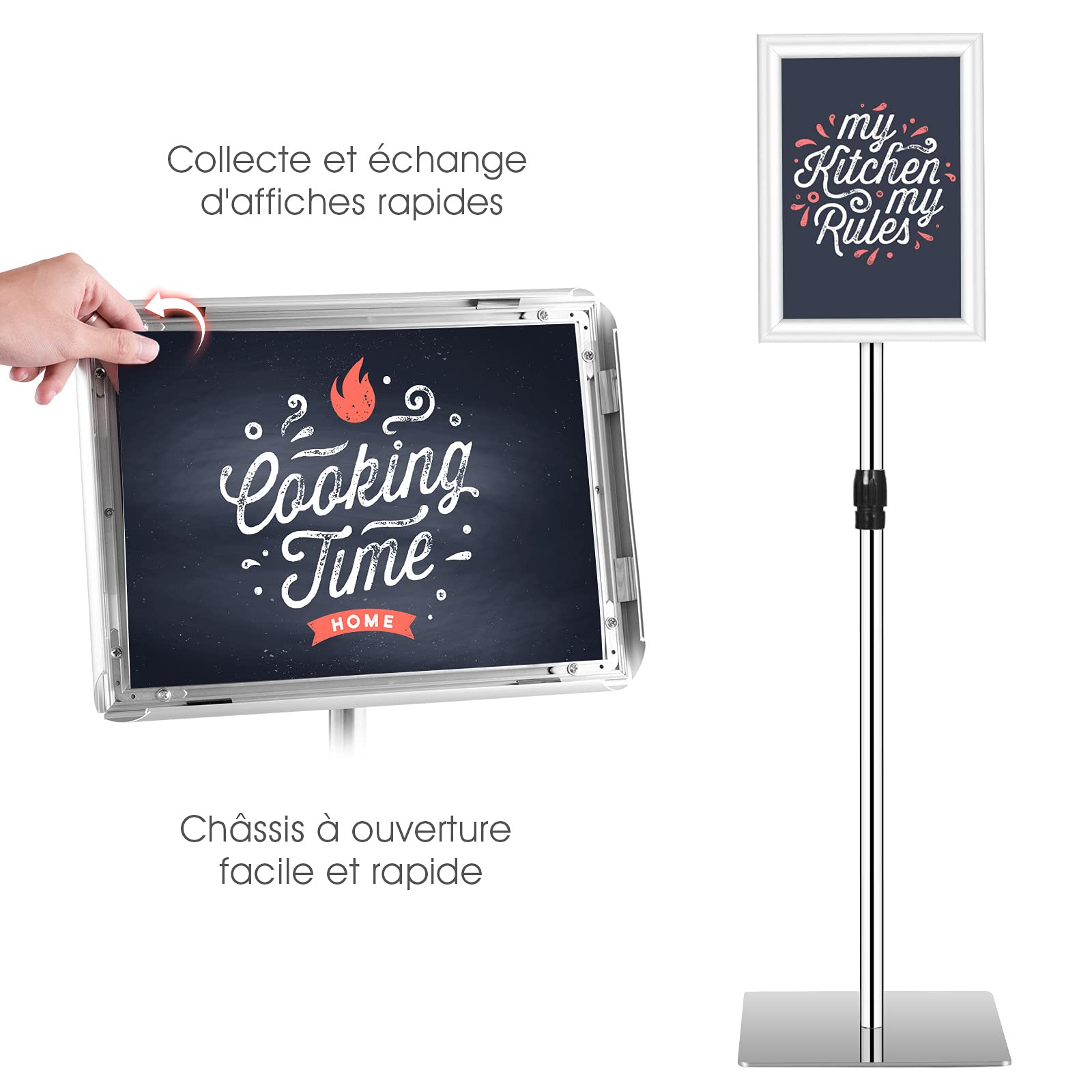 RELAX4LIFE Porte-Affiche Sur Pied Réglable 73,5-118 Cm (A4) / 78,5-123 Cm (A3) En Aluminium – Présentoir Publicitaire Horizontal Ou Vertical, Stable Et Robuste Pour Mariages, Expositions, Magasins, Restaurants Et Menus