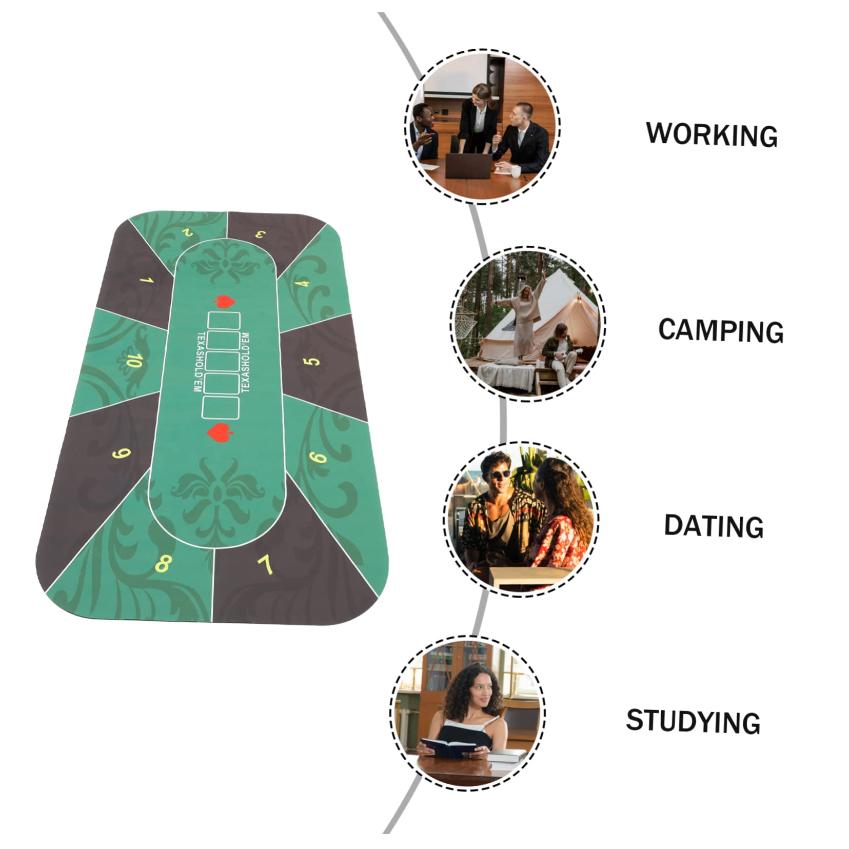 rutschfeste Pokermatte aus Gummi für 10 Spieler, Grün