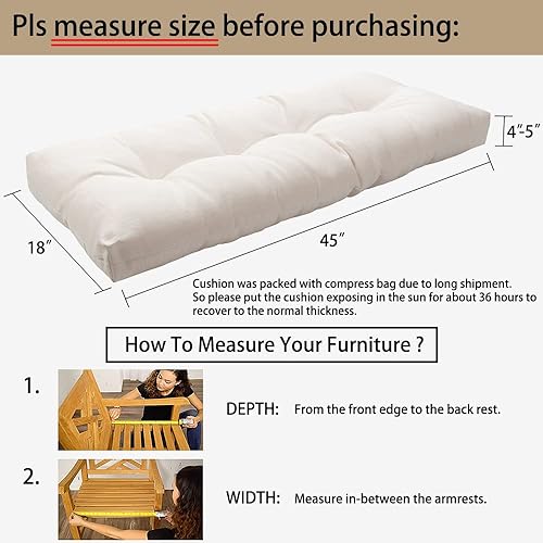 Miniatura 3 de Magpie Fabrics Cojín de banco de patio de 45 x 18 pulgadas, antideslizante, resistente al agua, para interiores y exteriores, cojín de asiento