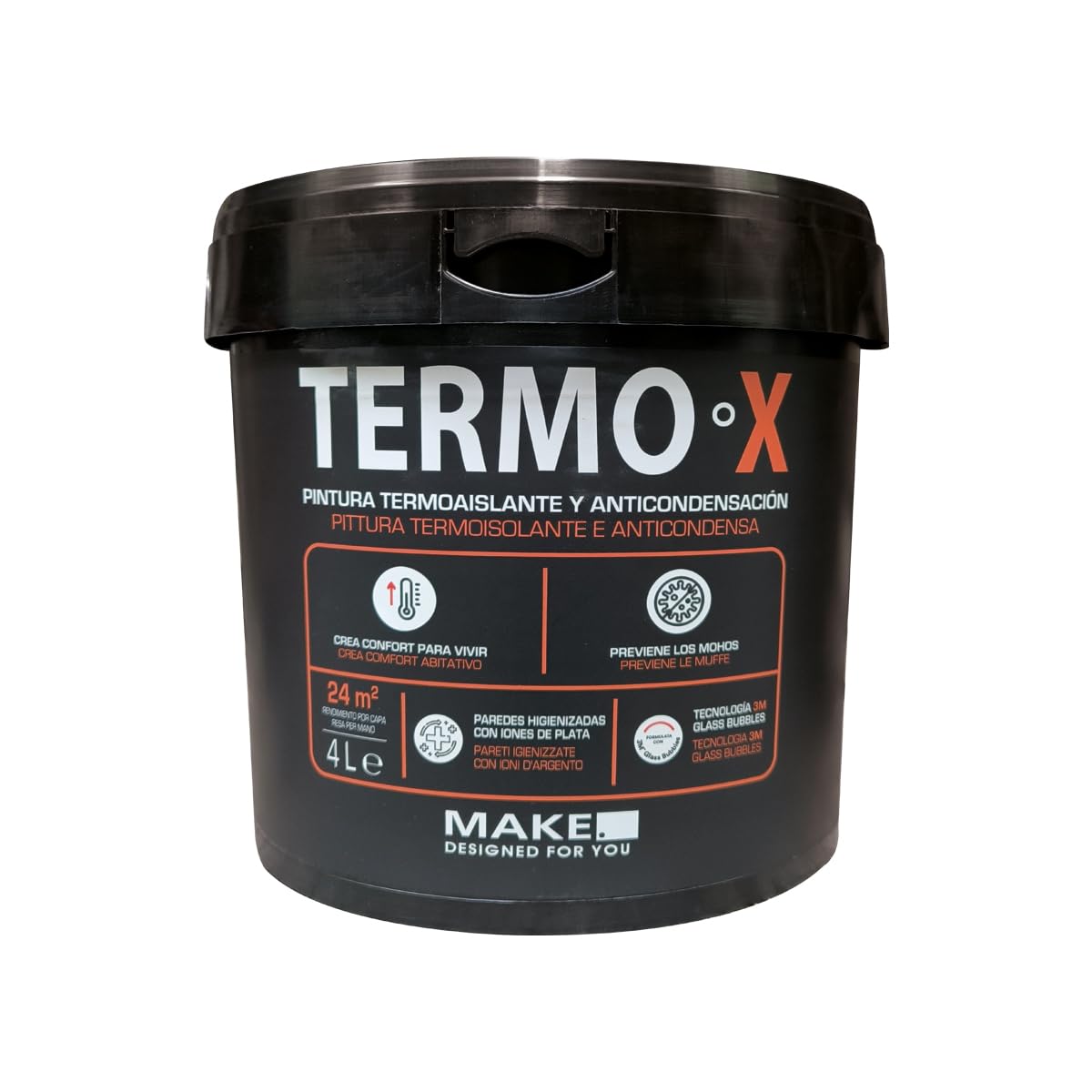 MAKE Pittura Antimuffa Termica Interni 4 L - Pittura Anti Condensa per Pareti Fredde - Stop Muffa Bagno Cucina - Microsfere 3M Isolanti - Copre 24 m² - Bianco Opaco