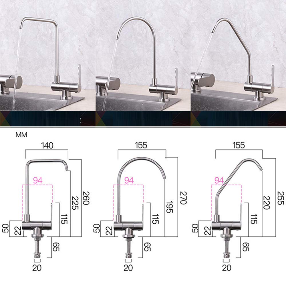 grifo cocina osmosis abatible, grifo puro, acero inoxidable 304, grifo abatible fregadero de cocina doméstico, plegable, cuello de cisne, 1/2 "o 1/4"-Grifo puro plegable - ángulo recto