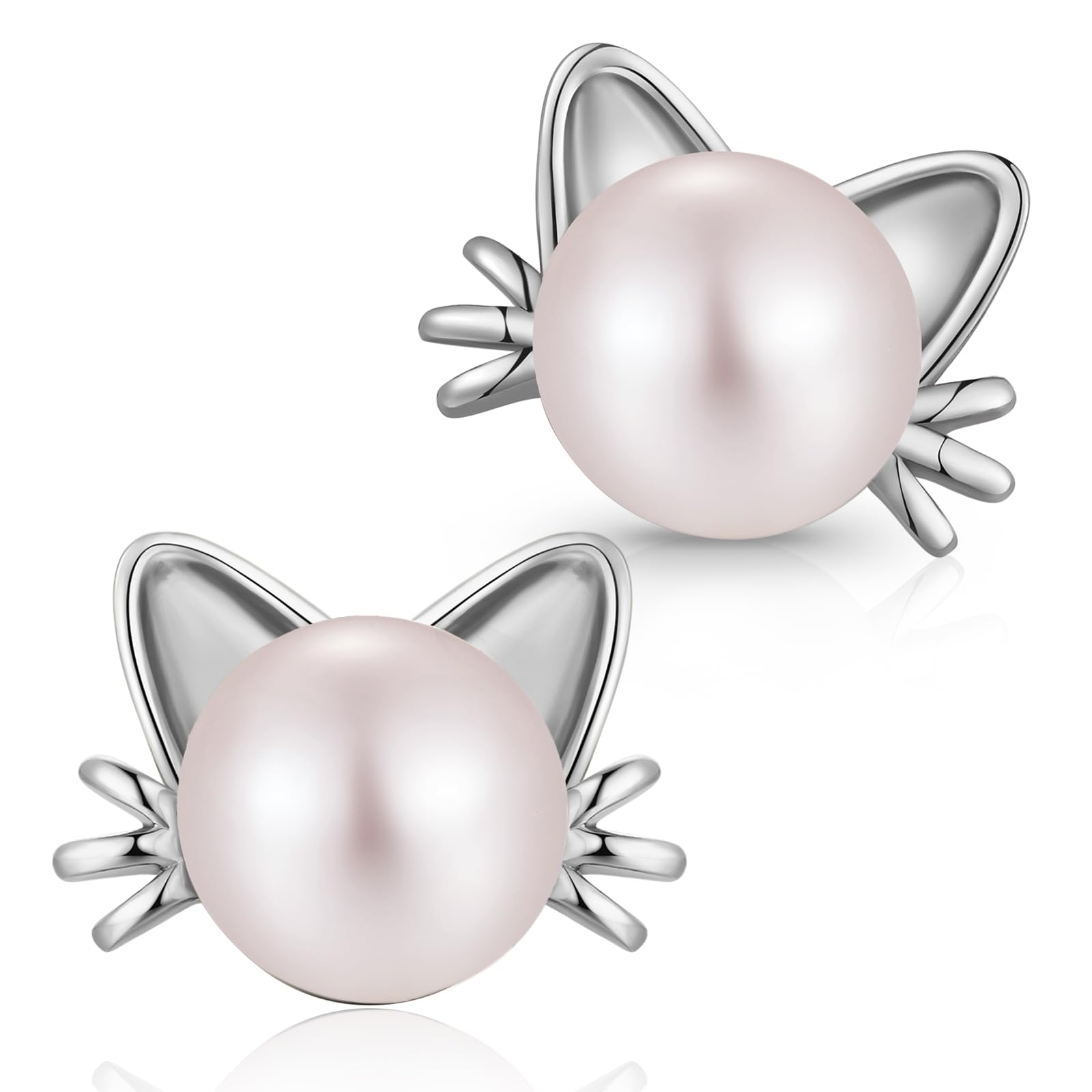 Ohrstecker Silber 925 Katzen Hasen Ohrringe mit süßwasserperlen für Damen