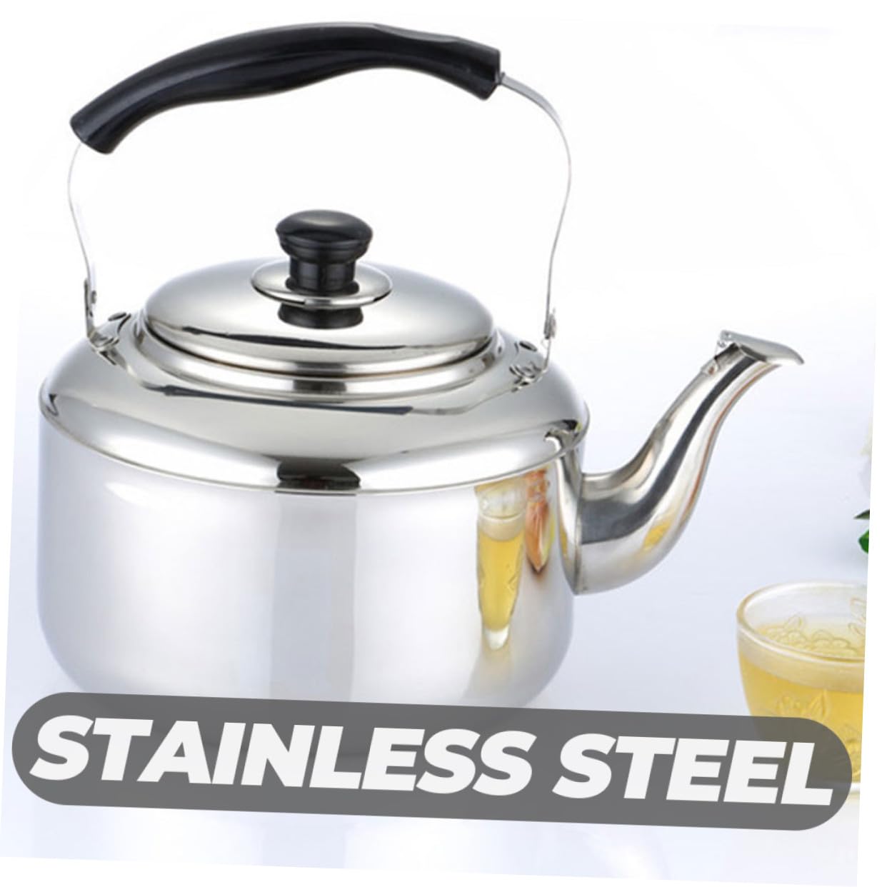 Bouilloire Sifflante En Acier Inoxydable 5l, Capacité 5 Litres, Pot à Eau Robuste, Matériau 430 Inox, Sifflet Sonore, Poignée En Bakélite, Cuisine Domestique Et Préparation De Thé