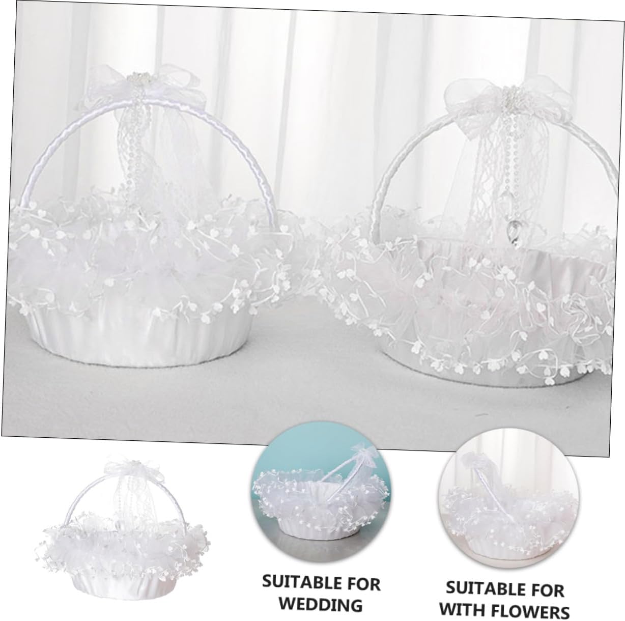 Homoyoyo Wedding Flower Basket with Lace Design Foldable Handheld Decorative Basket for Flower for Ceremony Supplies