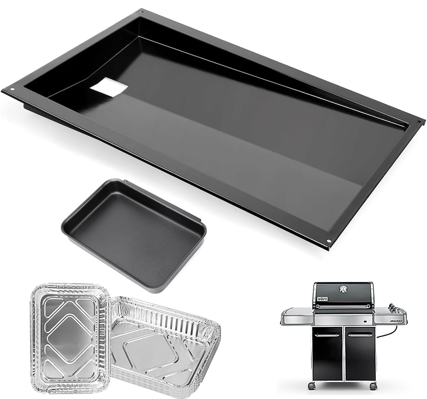 Nordic Bbq Store 67767/67758 Grease Tray with Catch Pan and 10 Pack Aluminium Liners for Weber Genesis 300 Series Gas Grills with Side Control Knob (2007-2010), Genesis E310, Genesis E320 Drip Pans
