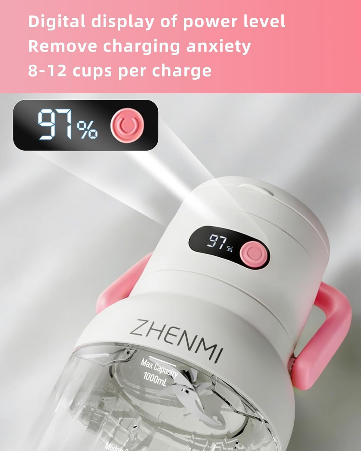 Licuadora portátil licuadora personal para batidos y batidos inalámbrica 32 onzas 18000 rpm, tapa a prueba de fugas con boquilla para sorber, recargable por USB-C (Rosa)