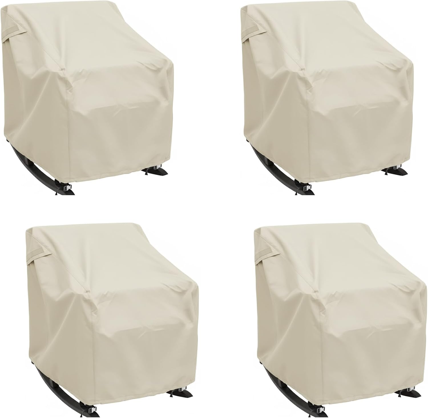 4 Pack Patio Rocking Chair Cover 27.5" L x 32.5" D x 39" H 420D Waterproof Oxford Fabric Production Outdoor Furniture Rocking Chair Covers - khaki
