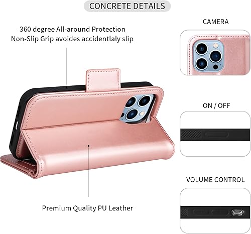 Miniatura 4 de navor Soporte universal para automóvil y funda magnética desmontable compatible con iPhone 13 Pro 6.1 pulgadas Folio, protección RFID, función atril