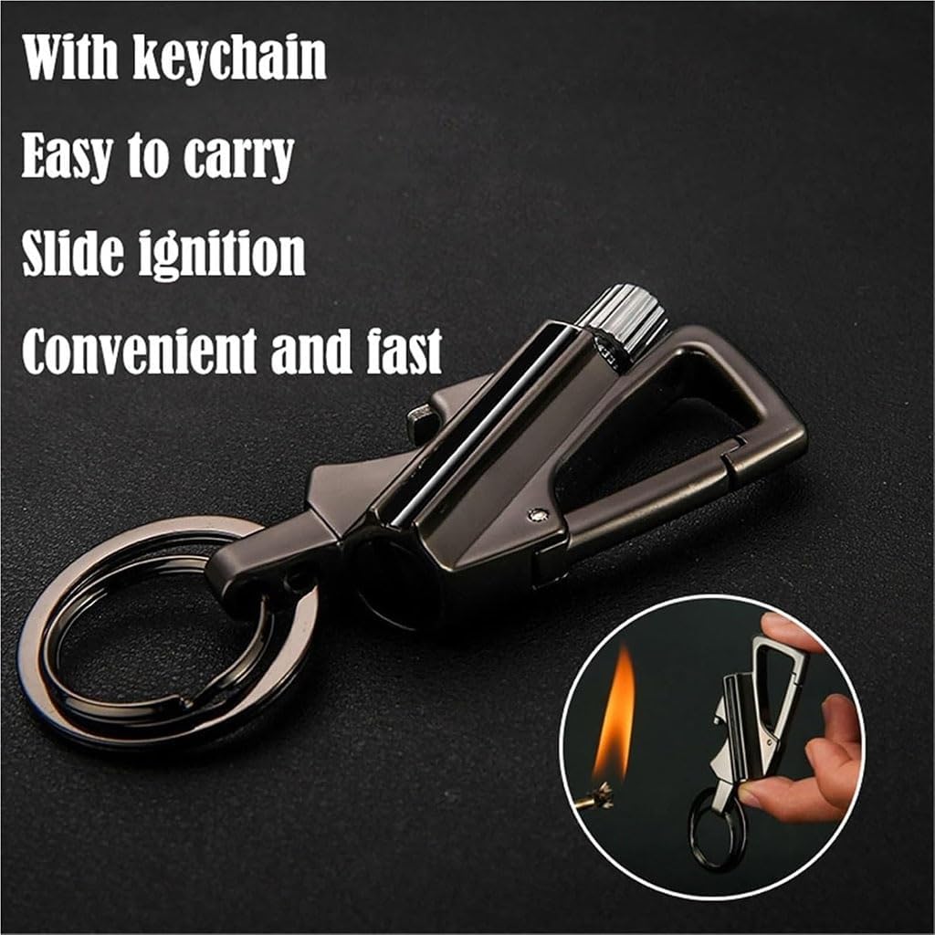 2 Pack Permanent Match Lighter with Multitool Keychain Bottle Opener,Reusable Waterproof for Outdoor Survival,Gift for Men(2pack Black)