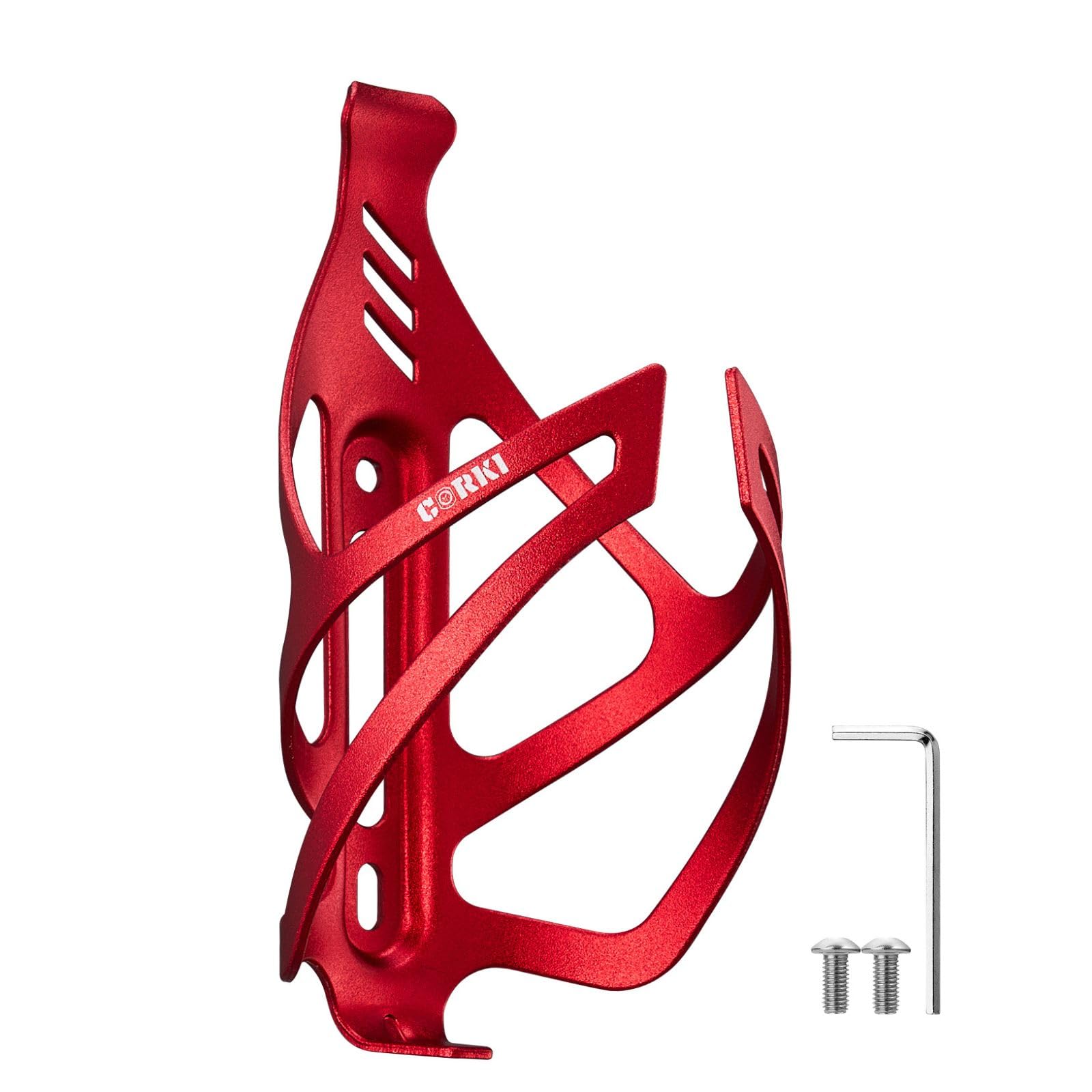 Corki Cycles Bike Water Bottle Holder Aluminum Alloy, Universal Bike Water Bottle Cage for Road, Mountain and Gravel Bikes -1 Pack - Red