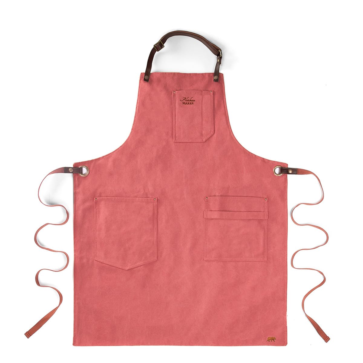 Alaskan Maker - Delantal de cocina de tela vintage y piel con múltiples bolsillos, n.º 325 – Enlaces de nudo, tamaño universal para hombres y mujeres, tierra de Siena, universal