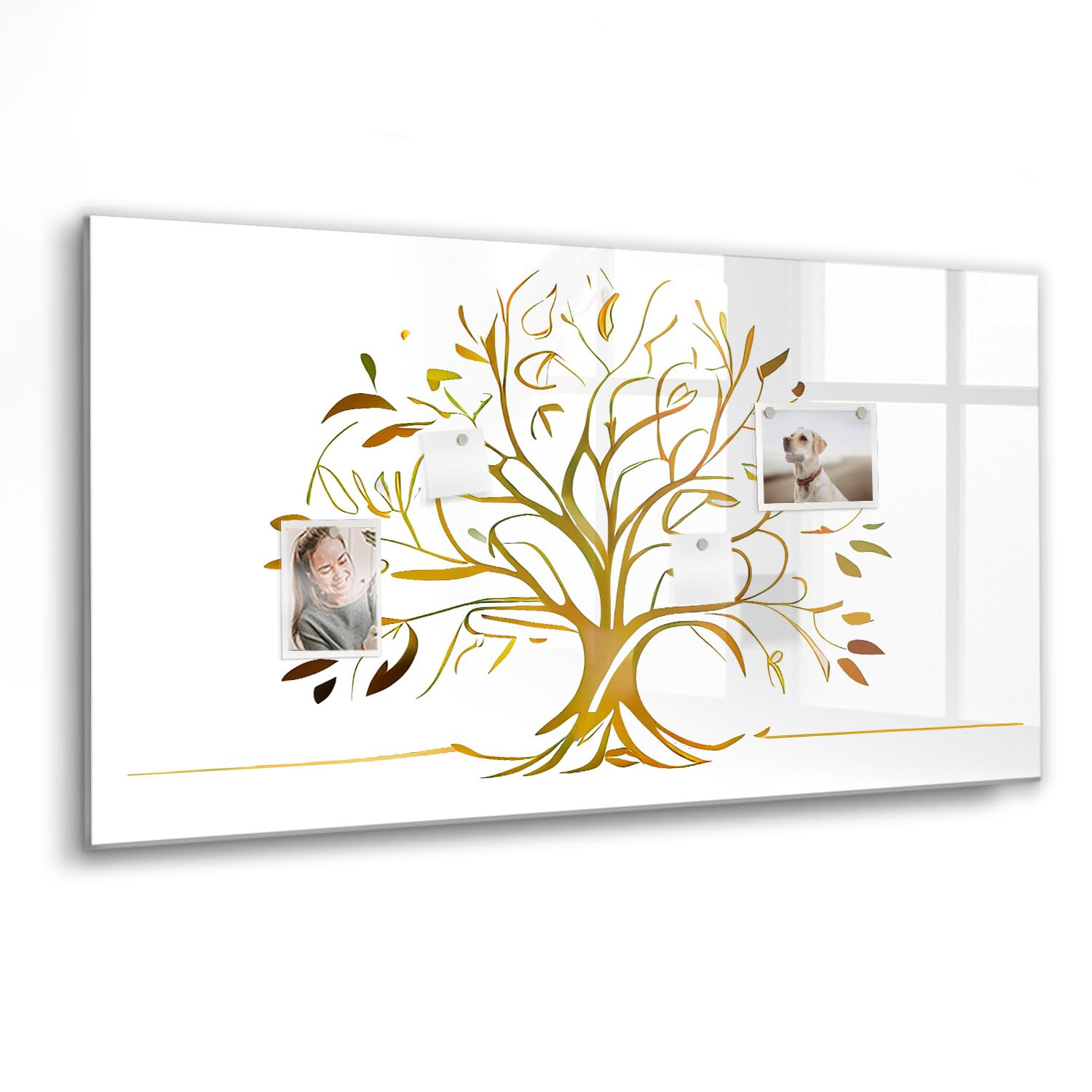 Magnetisches Glasboard mit starken Neodym-Magneten & Marker-Set | Abwischbar, modern & langlebig | Perfekt für Büro, Besprechungen & Homeoffice- 120x60 - Goldener Baum