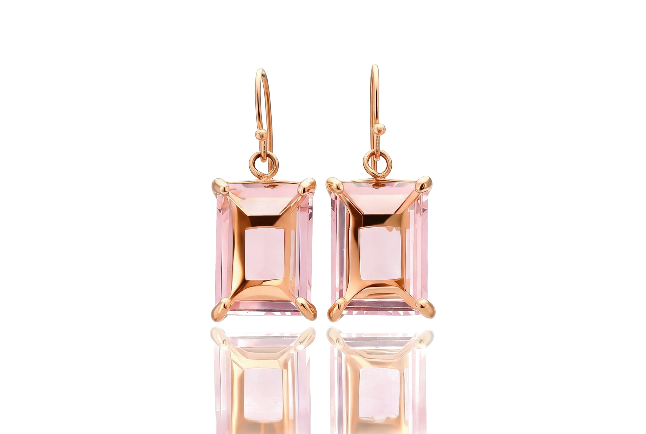 Pendientes Rectangulares de Cuarzo Rosa - Pendientes de Oro de Amor Propio para Mujer - Joyas de Piedras Preciosas de Cristal Curativo
