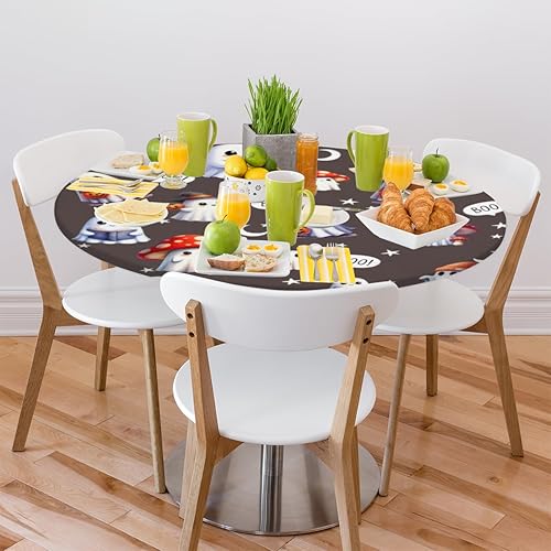 Miniatura 114 de Mantel redondo ajustado con diseño de mandala de flores, mantel circular bohemio y colorido con borde elástico, impermeable, lavable, de poliéster