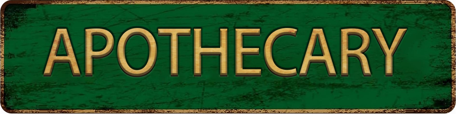 Vintage Metal Tin Sign APOTHECARY 4x16 Inch,Street Sign for Home,Restaurant,Bar,Cafe,Garage - Retro Wall Decor Plaque