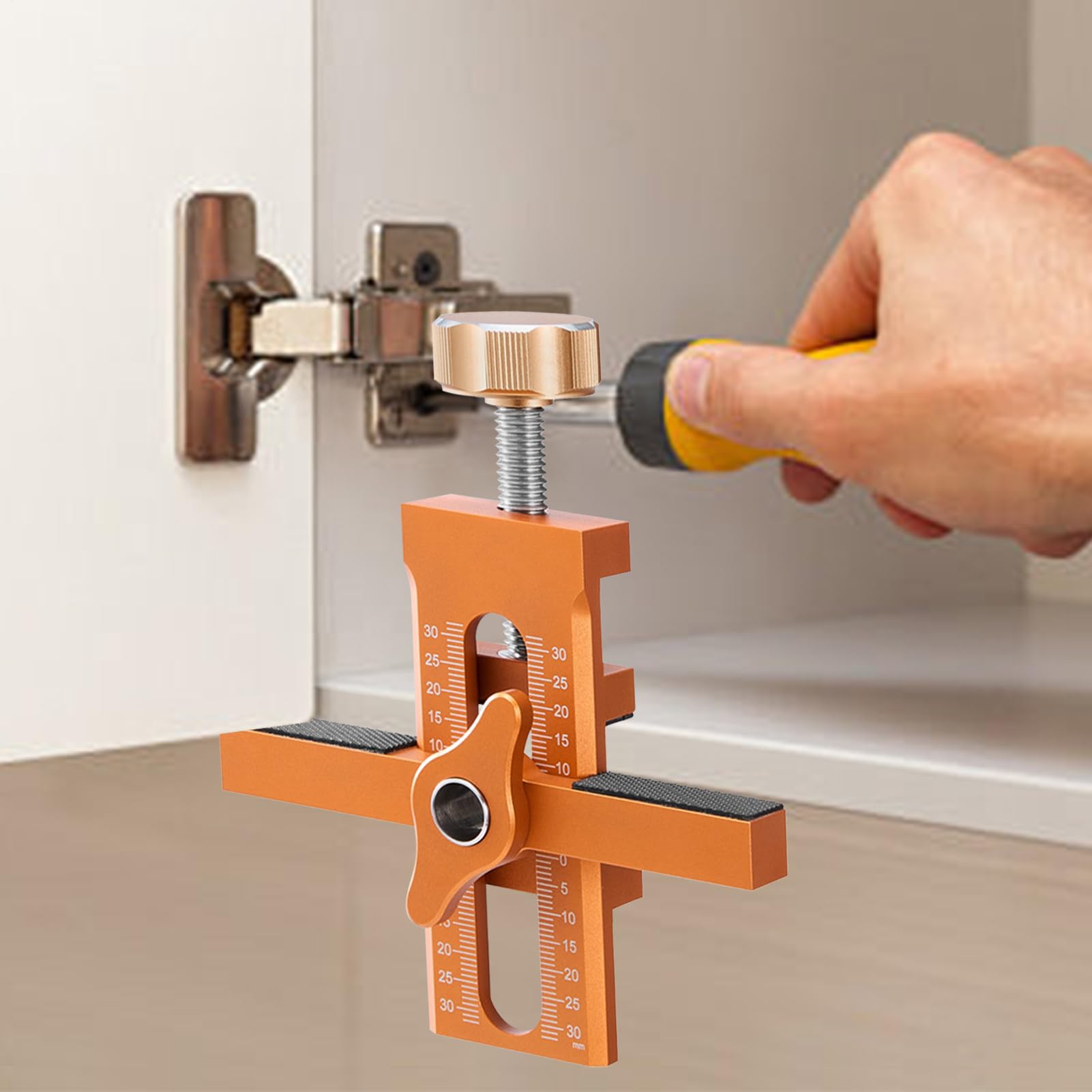 Gabarit Positionnement Porte Armoire - Tout Aluminium Double Échelle | Trou Acier 10mm Installation Rebondisseur | Outil Fixation Multi-Fonction Portes Meubles Penderie | Épaisseur 8mm, Réglable