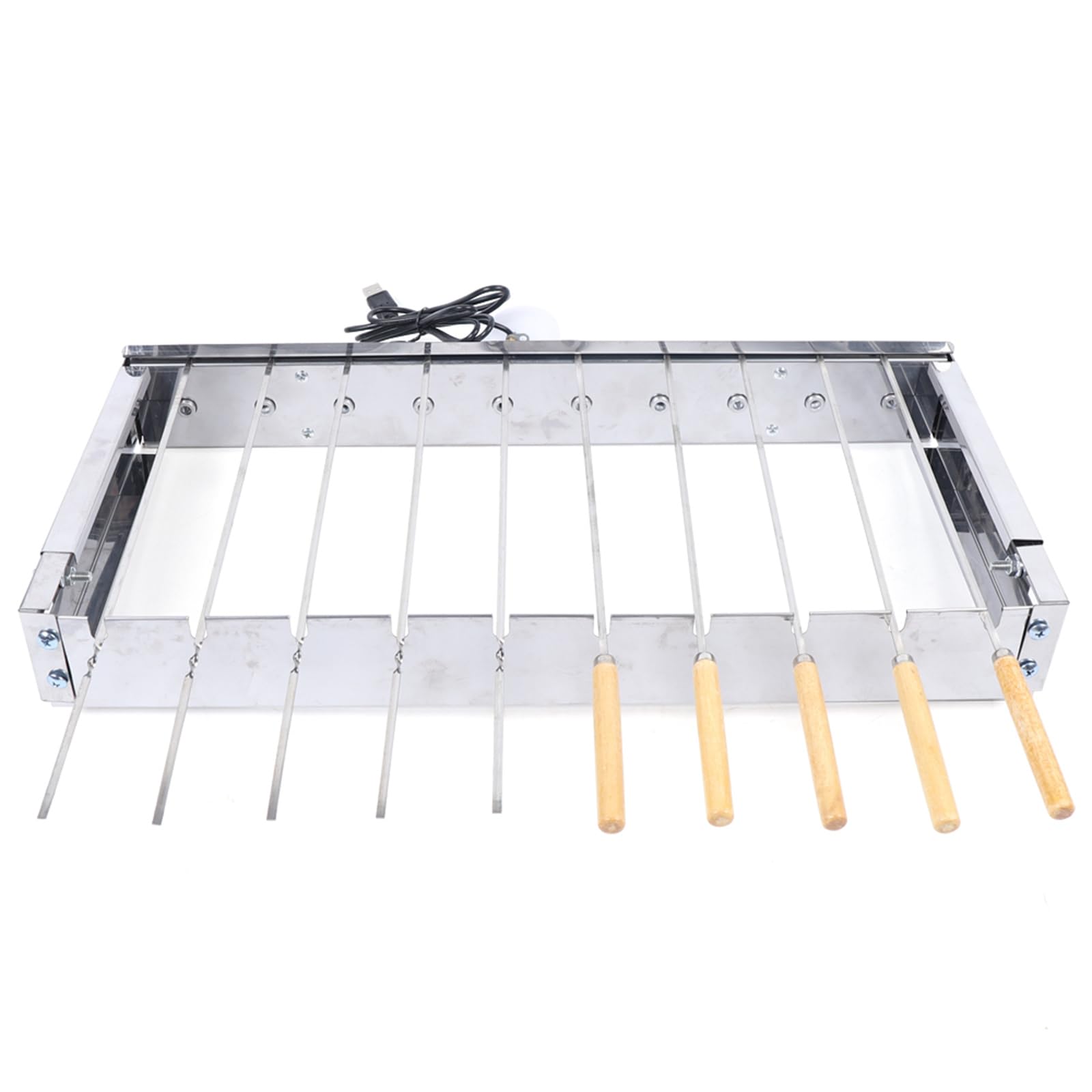 LIAPDG 10 Holes Automatic Rotating Skewer Turner, Outdoors Portable Automatic BBQ Flipping Rotating Rotisserie Grill Skewer Shelf Stainless Steel Adjusted Width Plate Thickness about 0.8 MM Silver