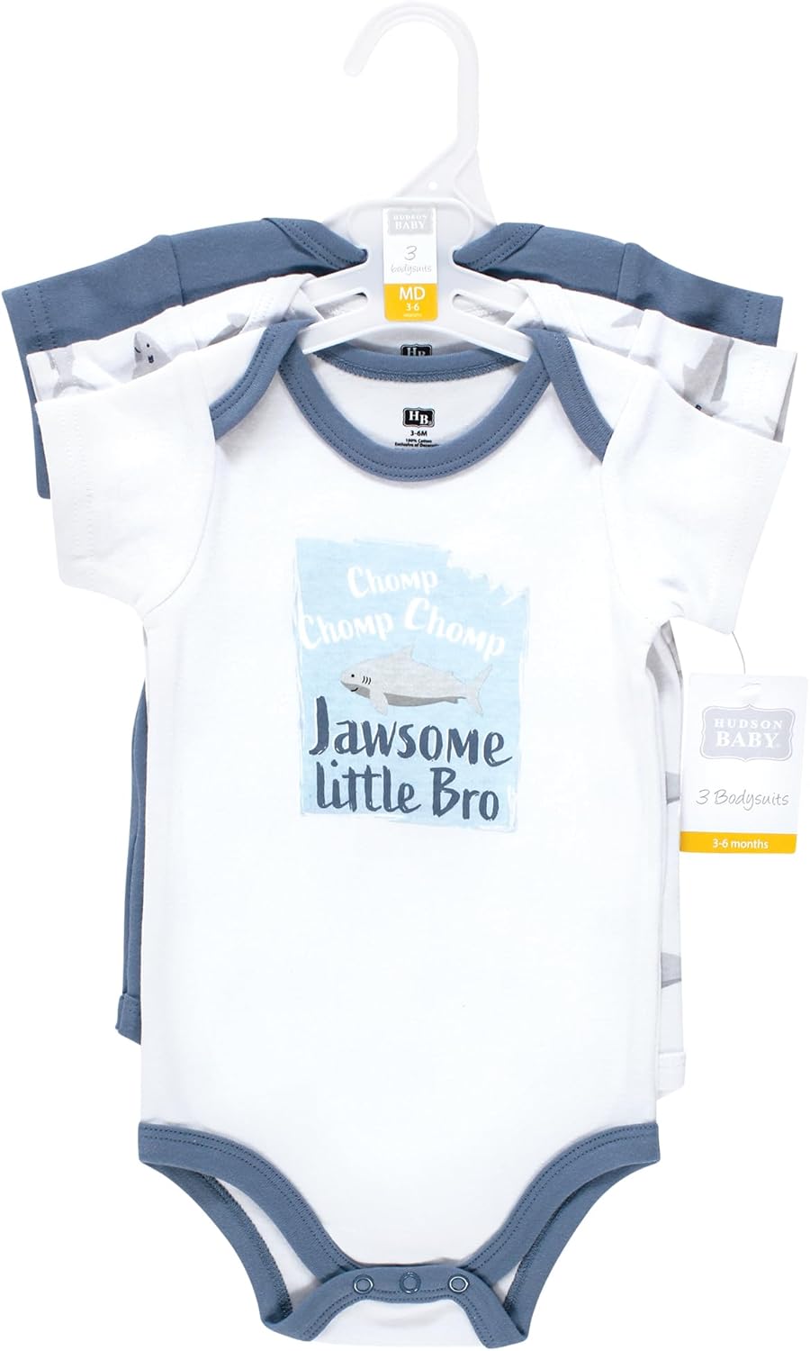 Hudson Baby Infant Boy Cotton Bodysuits, Jawsome Little Bro, Newborn - Image 2