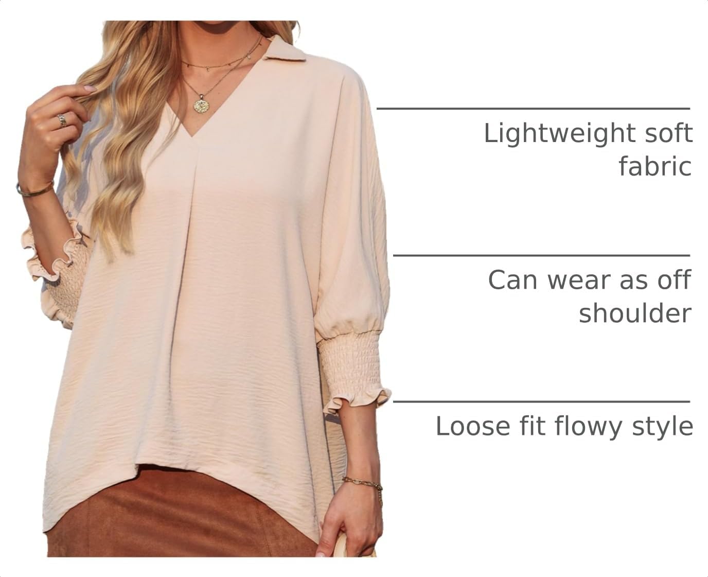 Dokotoo 3/4 Length Sleeve Womens Tops Dressy Blouses Collared Shirts image 4