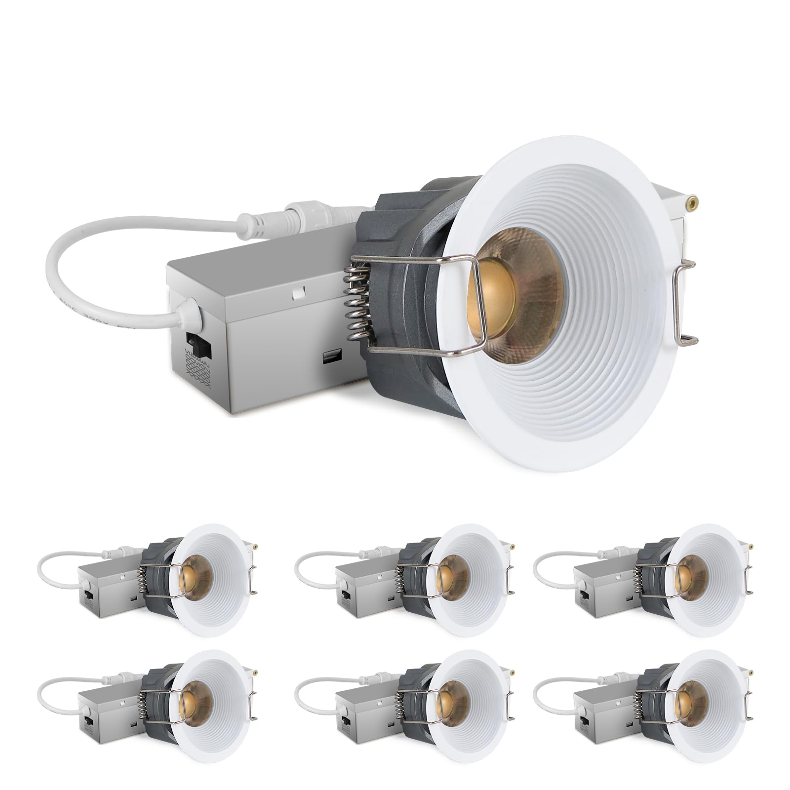 Photo 1 of Adetu 2 Inch 5CCT White LED Recessed Ceiling Light with Junction Box, 2700K/3000K/4000K/5000K Selectable, CRI90, 8W COB, 780LM, Dimmable Canless IP65 Waterproof Downlight-ETL&FCC (White, 6 Pack)