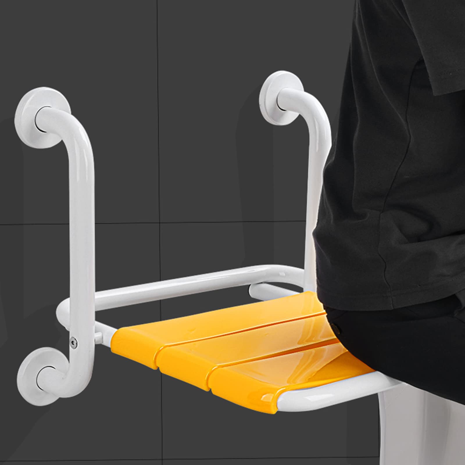 Asiento Ducha Abatible Pared, Taburete Ducha Plegable para Mayores, Sillas para Ducha Personas Mayores, Minusvalidos, Plegable Banco Ducha Pared para Baño, Taburete Ducha Plegable Adul(Color:Amarillo)
