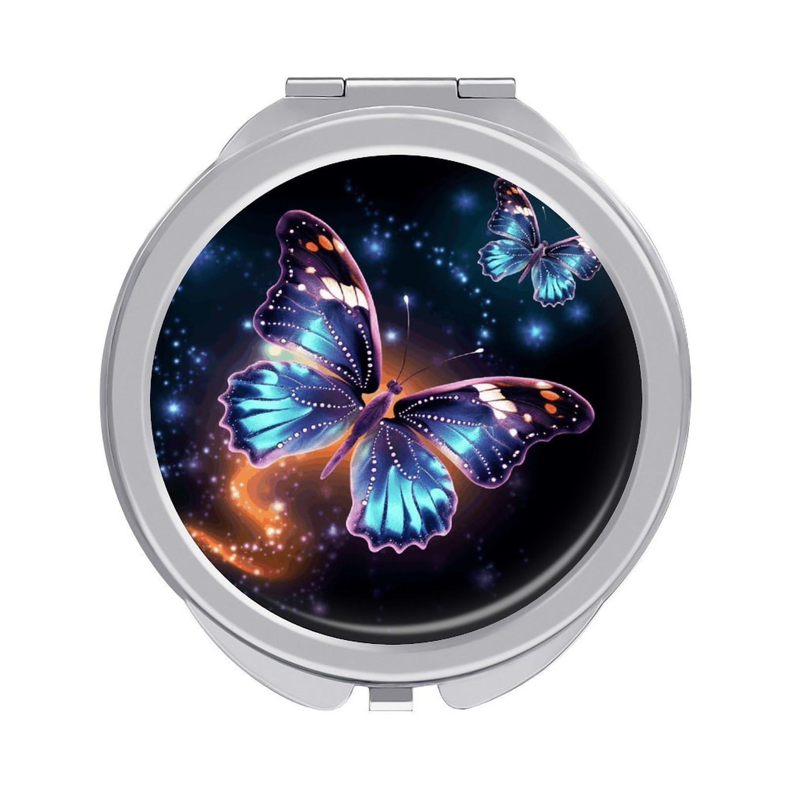 JTREHY Butterfly and Stars Makeup Mirror Silver Mirror Surface Folding Makeups Mirrors Lightweight Durable Looking Glass for Suitable Traveling Handbag and Purses