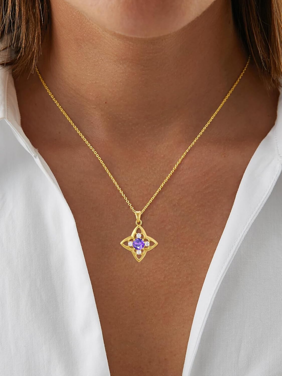 Gold Clover Necklace for Women Dainty 14K Gold Birthstone Necklace Gifts Anniversary Birthday Lucky Jewelry Gifts for Wife Mom Daughter - Image 4