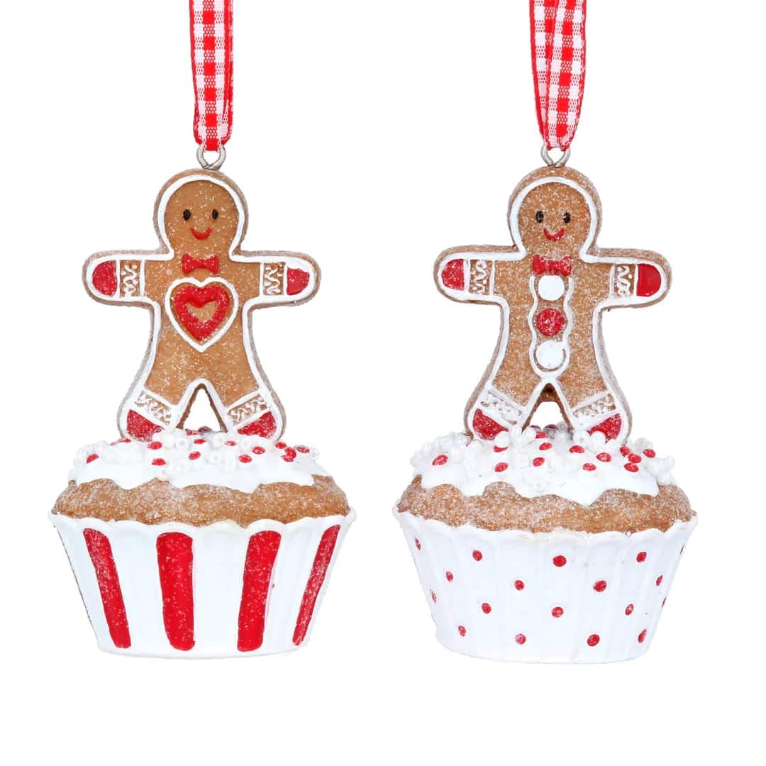 Gisela Graham Red Gingerbread Cupcake Christmas Decoration X2