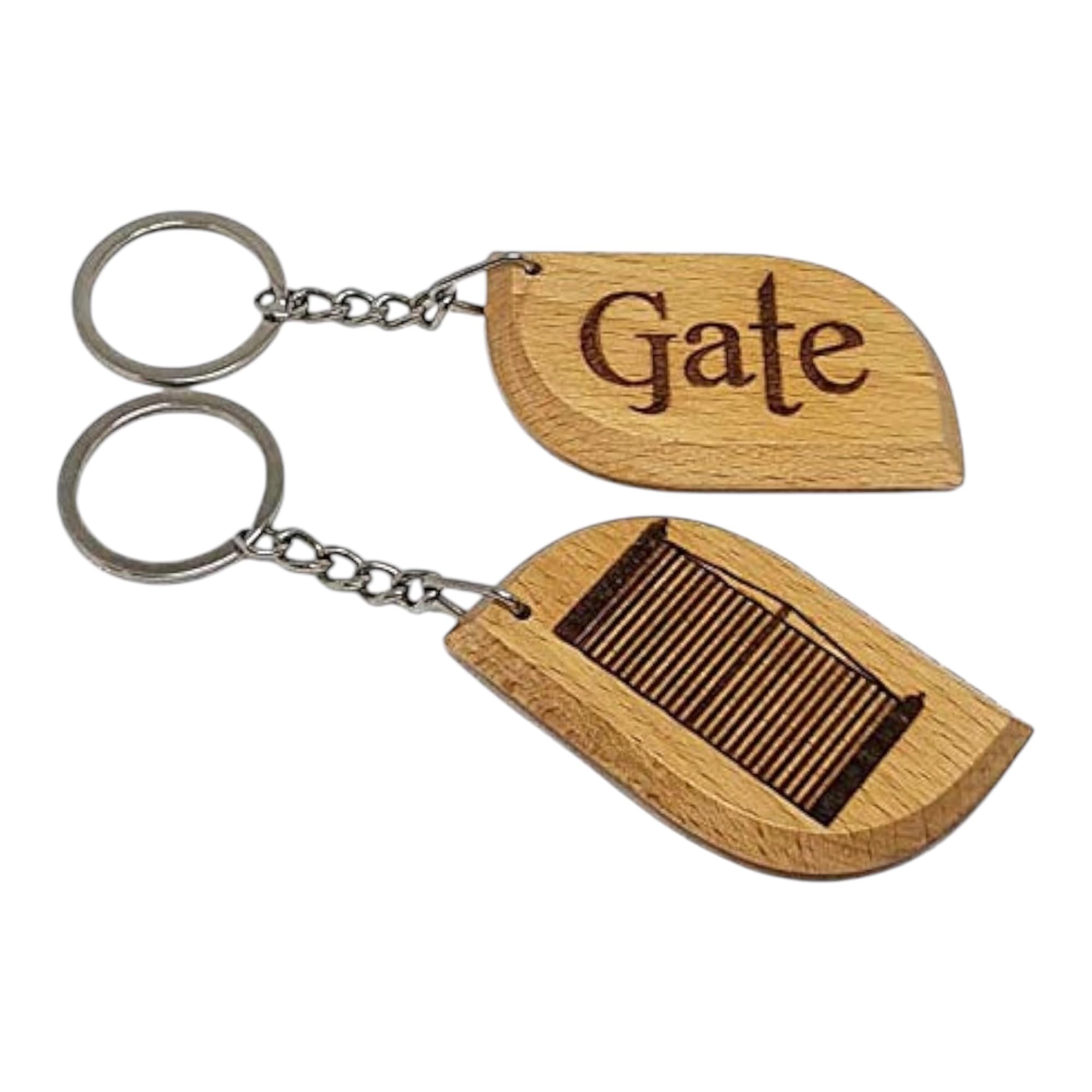 S M Gift Shop GATE Engraved Wooden Keyring Keychain Key Ring
